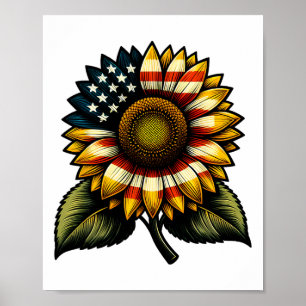 Sunflower American Flag Patriotic Cute Womens 4th Poster