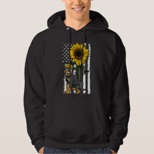 Sunflower American Flag Patriotic Rottweiler Dog M Hoodie
