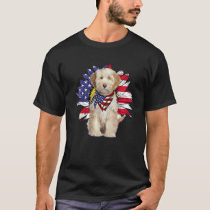Sunflower American Flag Tibetan Terrier Dog 4th Of T-Shirt