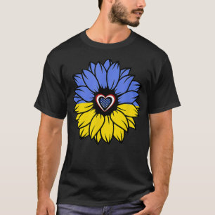 Sunflower American Ukraine Heart Flag I Stand With T-Shirt