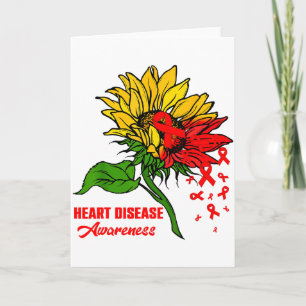 Sunflower &amp; Red Ribbons Flying Out Heart Disea Card