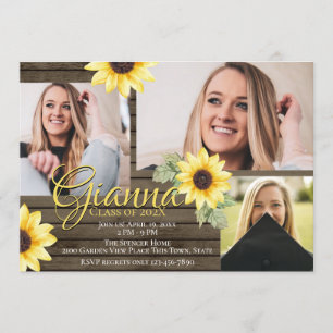 Sunflower and Barn Wood Graduate Photo Invitation