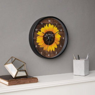 Sunflower and Barn Wood Hello Sunshine Clock