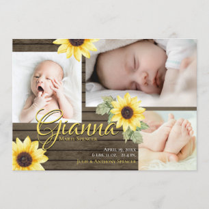 Sunflower and Barn Wood Photo Invitation