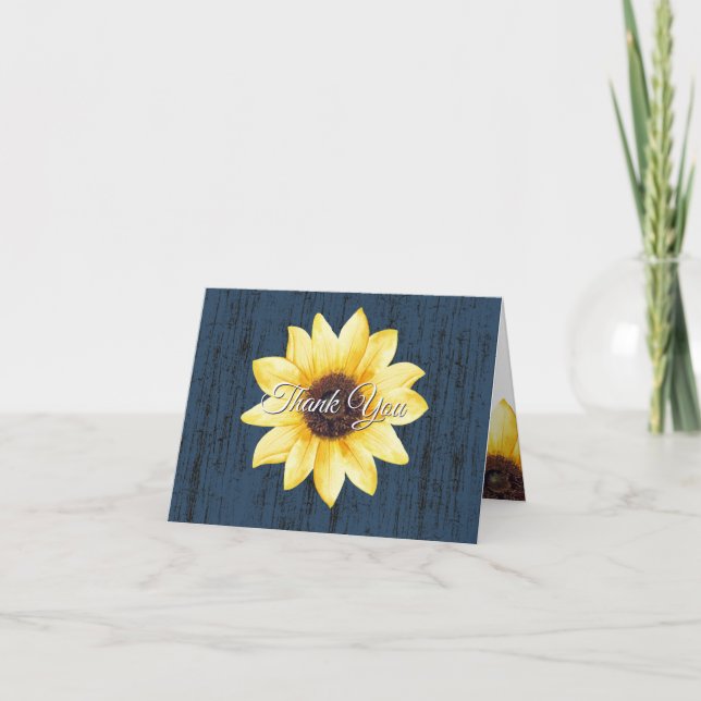 Sunflower and Barn Wood Thank You Blue (Front)