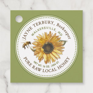 SUNFLOWER AND BEE GREEN HONEY PRODUCT TAG