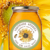 Sunflower and Bee Honey Label Sage Dotted Border  