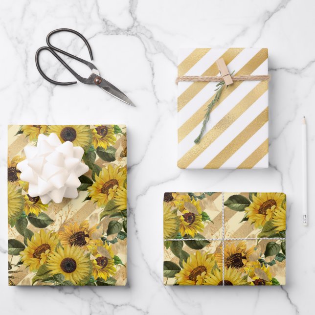 Sunflower and Bee Series Design Six Wrapping Paper Sheet (Front)