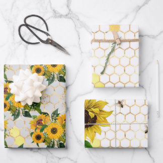 Sunflower and Bee Series Design Two Wrapping Paper Sheet