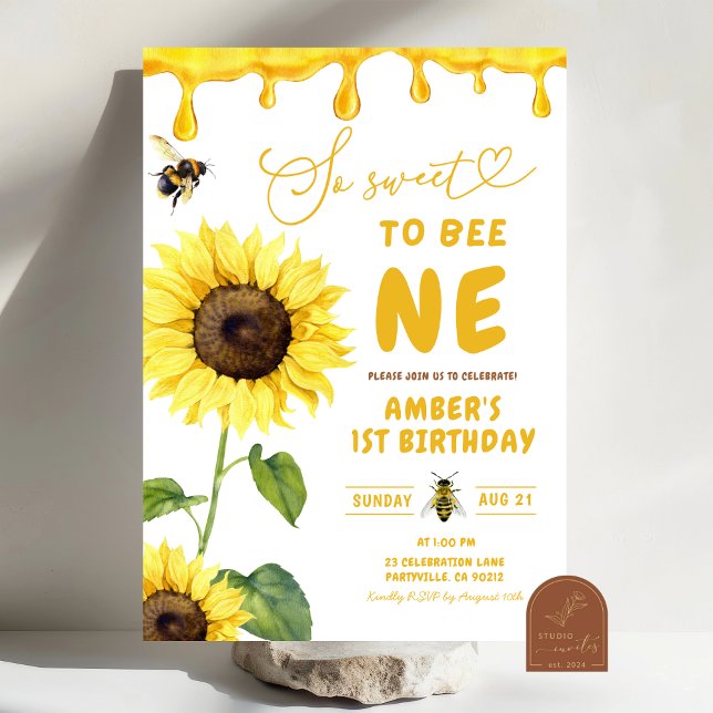 Sunflower and bee sweet to bee one first birthday  invitation (Creator Uploaded)