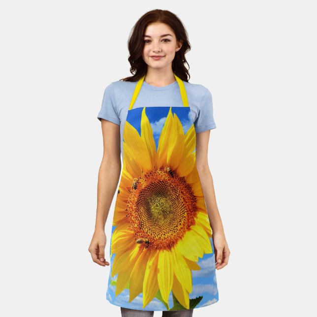 Sunflower and Bees Apron (Worn)