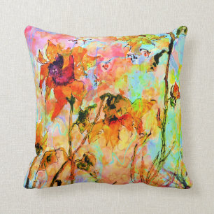 Sunflower and Bees Colourful Art Watercolor Cushion