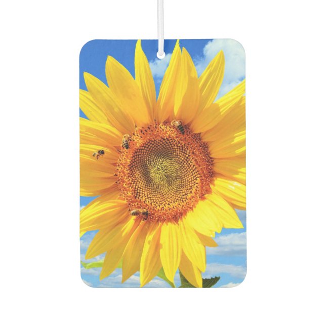 Sunflower and Bees on Blue Sky Air Freshener (Front)
