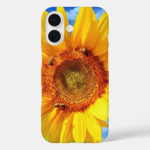 Sunflower and Bees on Blue Sky iPhone 16 Case