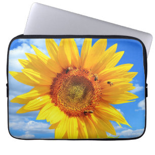 Sunflower and Bees on Blue Sky Laptop Sleeve