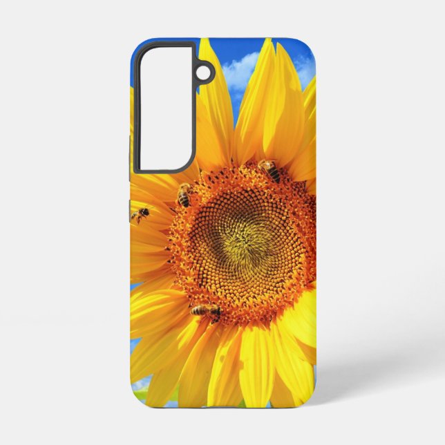 Sunflower and Bees on Blue Sky Samsung Galaxy S22 Case (Back)