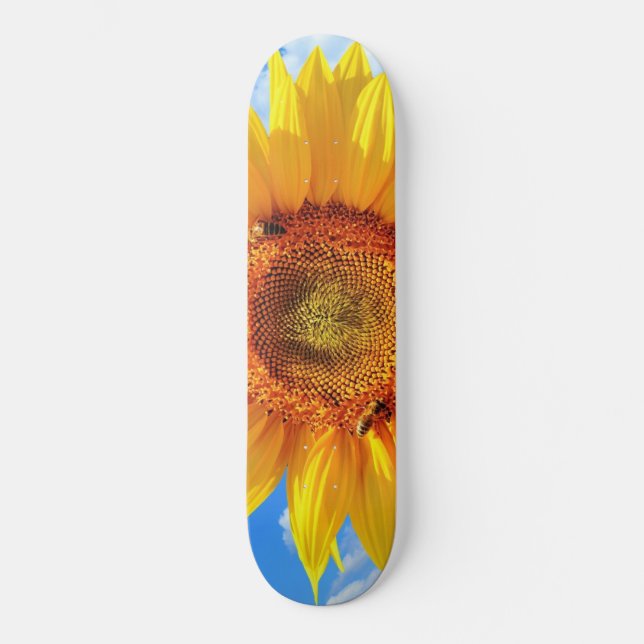 Sunflower and Bees on Blue Sky - Summer Joy Skateboard (Front)