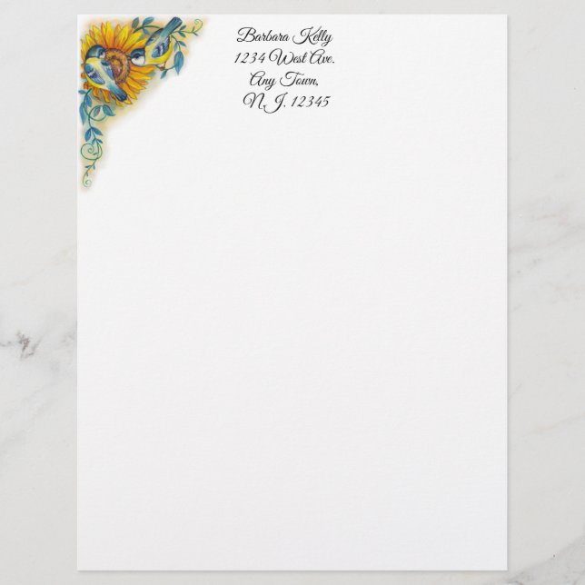 Sunflower And Birds Custom Letterhead (Front)