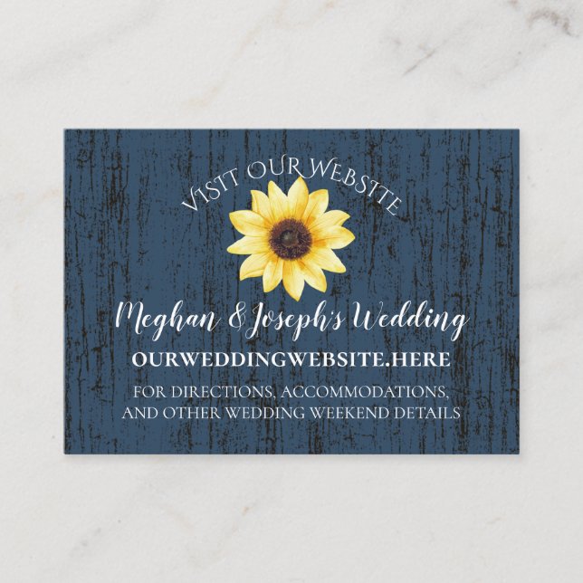 Sunflower and Blue Barn Wood Website Info Business Card (Front)