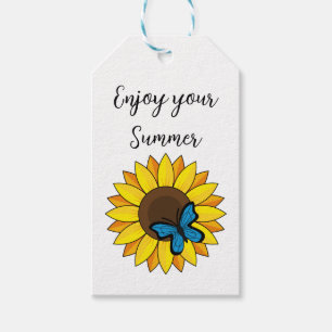 Sunflower and Blue Butterfly Add Text Gift Tags