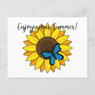 Sunflower and Blue Butterfly Add Text Holiday Postcard