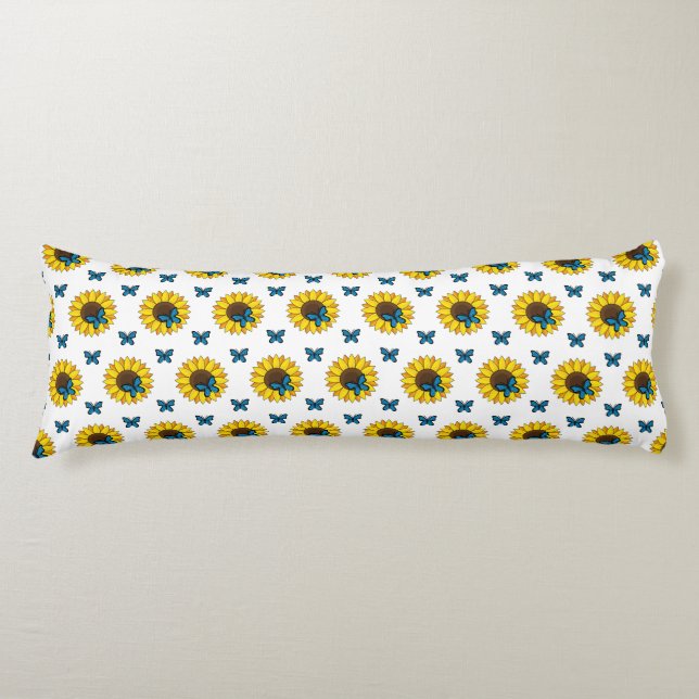 Sunflower and Blue Butterfly Body Cushion (Front)