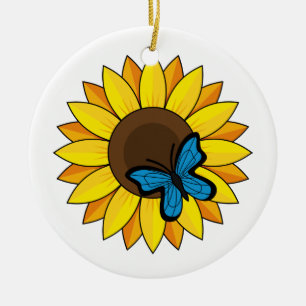 Sunflower and Blue Butterfly Ceramic Tree Decoration