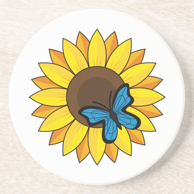 Sunflower and Blue Butterfly Coaster (Front)