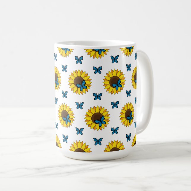 Sunflower and Blue Butterfly Coffee Mug (Front Right)