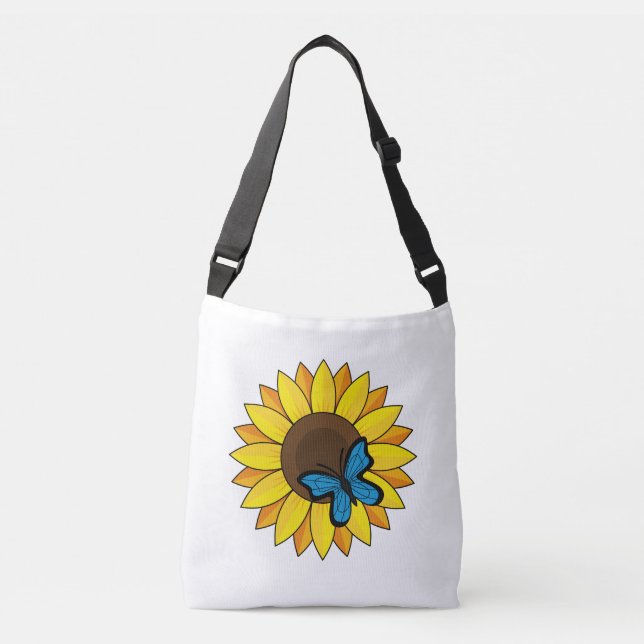 Sunflower and Blue Butterfly Crossbody Bag (Front)