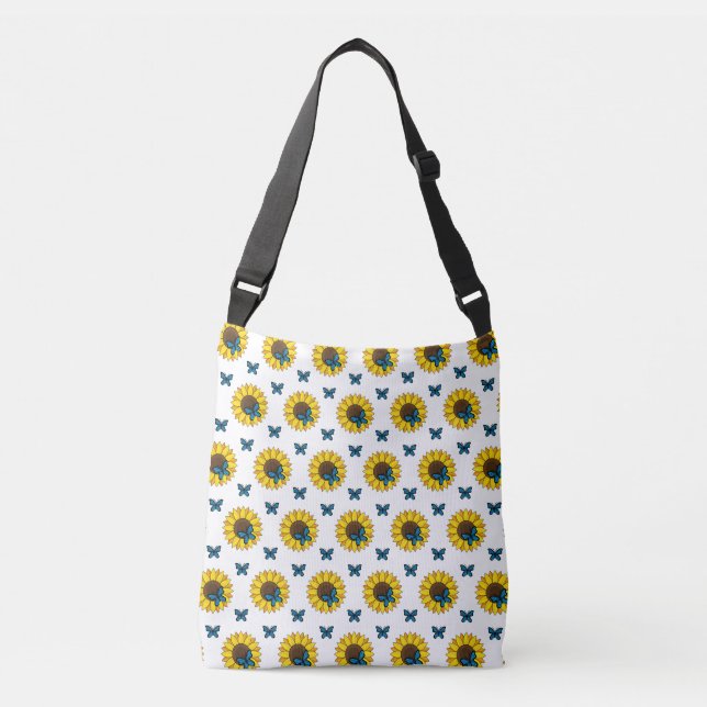 Sunflower and Blue Butterfly Crossbody Bag (Front)