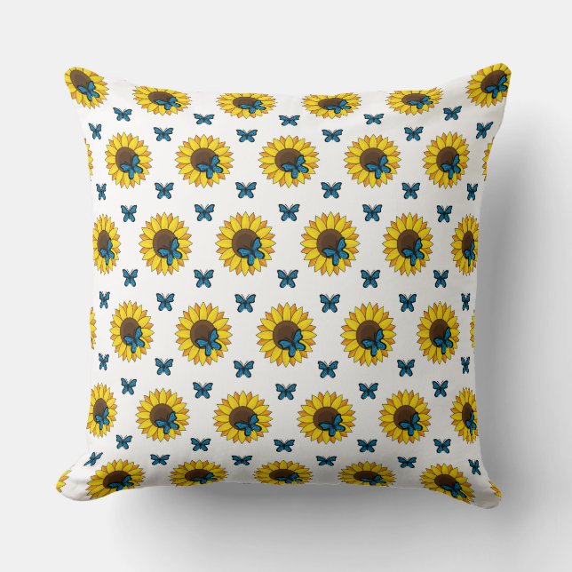 Sunflower and Blue Butterfly Cushion (Front)