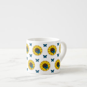 Sunflower and Blue Butterfly Espresso Cup