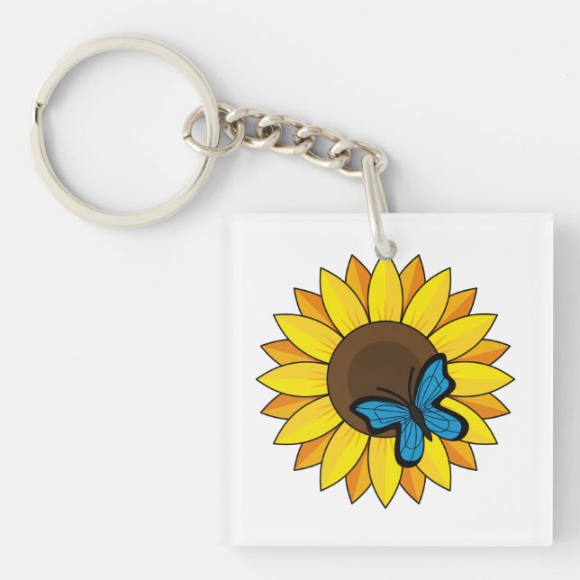 Sunflower and Blue Butterfly Key Ring (Front)