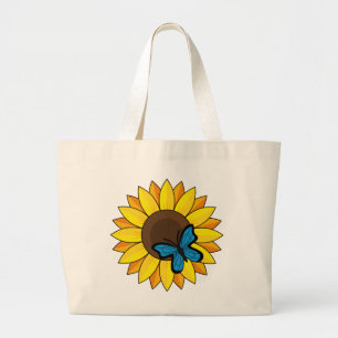 Sunflower and Blue Butterfly Large Tote Bag