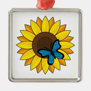 Sunflower and Blue Butterfly Metal Tree Decoration