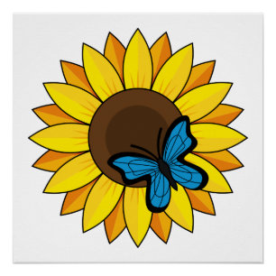 Sunflower and Blue Butterfly Poster