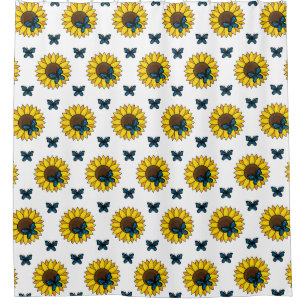 Sunflower and Blue Butterfly Shower Curtain