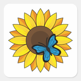 Sunflower and Blue Butterfly Square Sticker