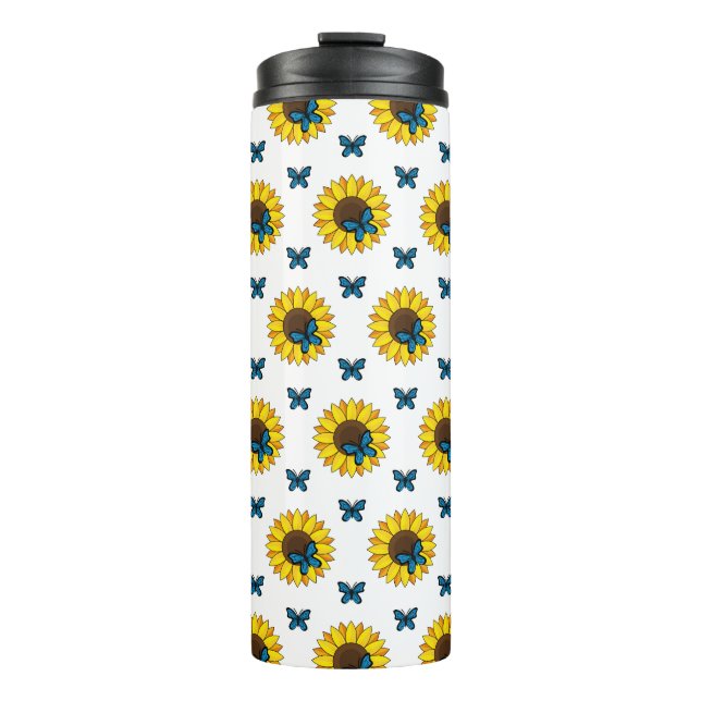 Sunflower and Blue Butterfly Thermal Tumbler (Front)