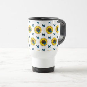 Sunflower and Blue Butterfly Travel Mug