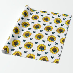 Sunflower and Blue Butterfly Wrapping Paper