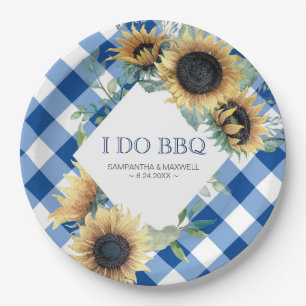 Sunflower and Blue Gingham I Do BBQ Paper Plate