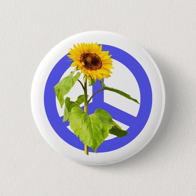 Sunflower and Blue Peace Symbol 6 Cm Round Badge (Front)