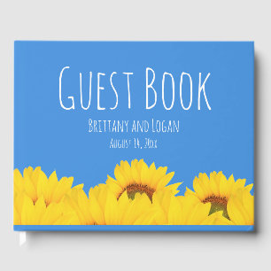 Sunflower and Blue Personalised Summer Wedding Guest Book