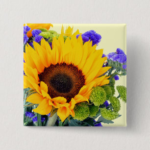 Sunflower and Blue Statice 15 Cm Square Badge