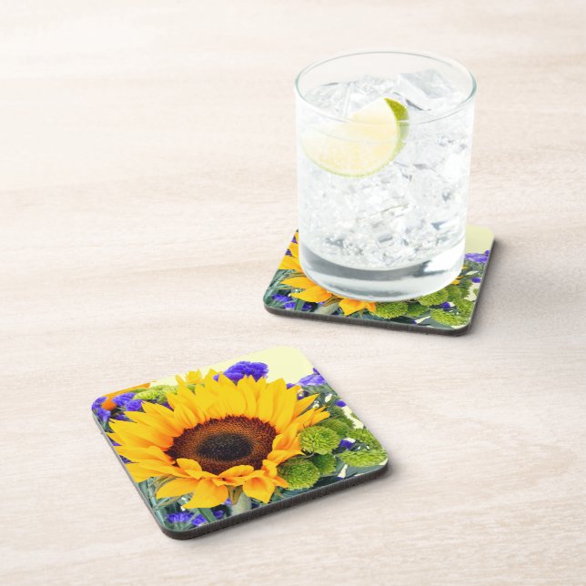 Sunflower and Blue Statice Coaster (Right Side)