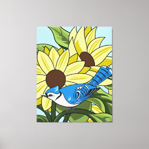 Sunflower and Bluejay Canvas Print
