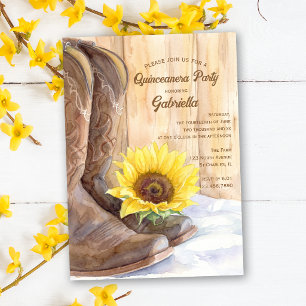 Sunflower and Boots Western Quinceanera Party Invitation