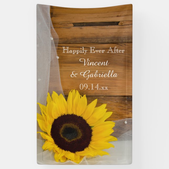 Sunflower and Bridal Veil Country Wedding Banner (Vertical)